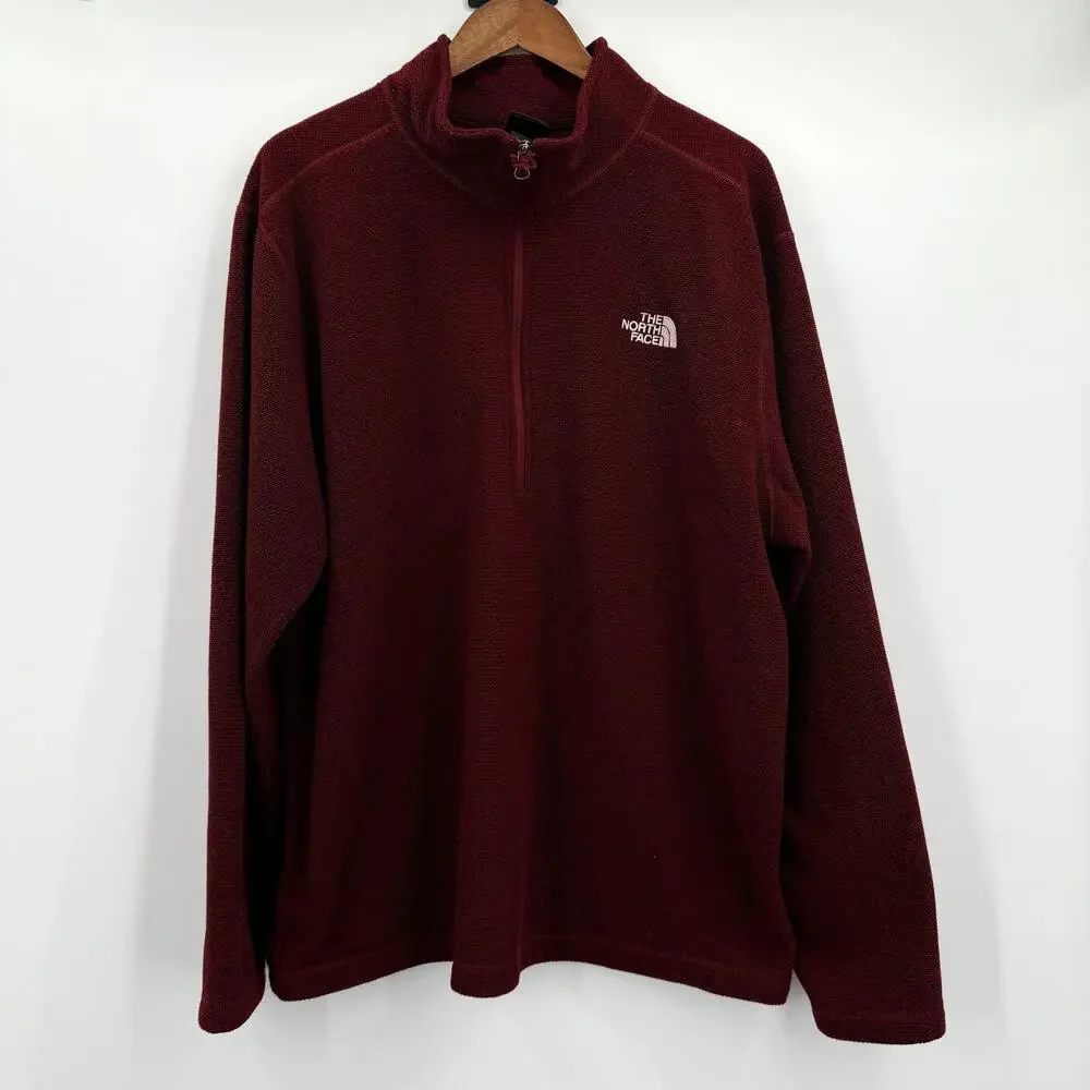 The North Face Pullover Mens 2XL XXL Burgundy Quarter Zip Fleece‎ Embroidered
